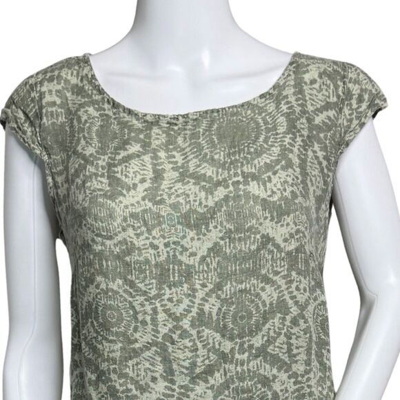Lina Tomei Dress Women Medium Green Cream Geometric 100% Linen Shift Casual Work - Picture 5 of 9